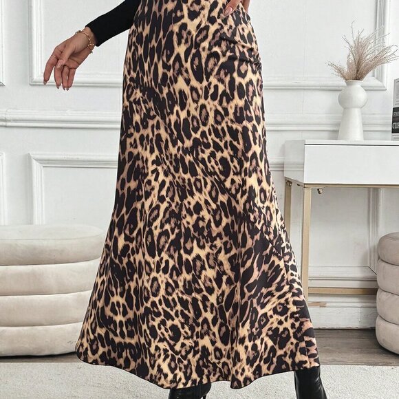 Multicolor Elegant Women's Casual High-Waisted Leopard Print Long Skirt - Picture 4 of 6
